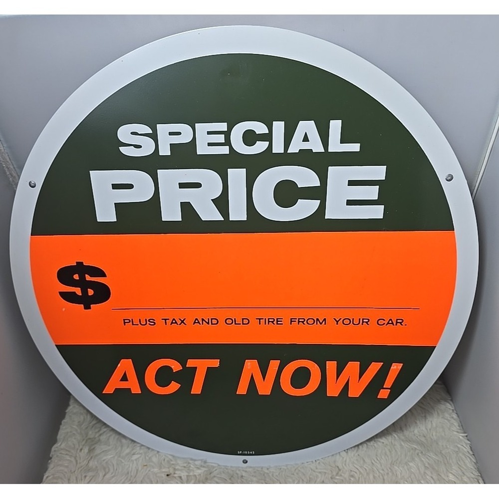 Vintage 50's Metal Tire Insert Store Sale Sign Advertising Gas Mechanic Auto NOS